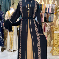 Abaya Inner Outer Lepas Pasang Bahan Hareer Motif Bordir