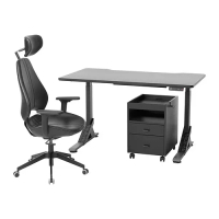 UPPSPEL/GRUPPSPEL 書桌，椅子/抽屜組, 黑色/grann 黑色, 140x80 公分