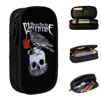 Bullet For My Valentine Pencil Case Skull Rose Music Pen Bag Student Big Capacity Office Zipper Pencil Box