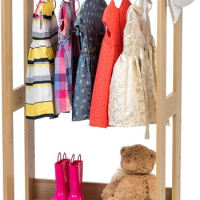 Open Wood Clothing Costume Garment Hanging Rack Armoire Wardrobe Dresser Organizer with Shoe Shelves and Side Hook