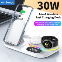 30W Wireless Charging Station For Samsung Galaxy S21/S20 Charging Dock For Galaxy Watch 4/3 Wireless Chargers For Samsung Buds