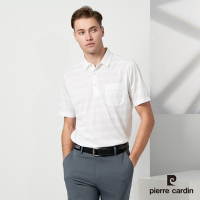 Pierre Cardin皮爾卡登 男款 吸濕排汗緹花襯衫領短袖polo衫-白色 (5237206-90)