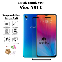Tempered Glass 9D untuk Vivo Y91 C (Kaca Asli) Full Layar List Hitam Anti Gores Full Layar