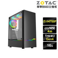 NVIDIA i7廿核GeForce GTX 1650{凱撒雷神}電競電腦(i7-14700F/華擎B660/16G/1TB)