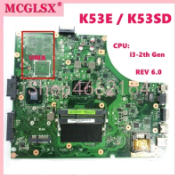 K53E With i3-2th Gen CPU REV 6.0 Mainboard For Asus A53E P53E K53E A53S K53S K53SD Laptop Motherboard 100% Tested Working