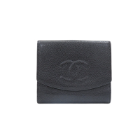 CHANEL 香奈兒 黑色 牛皮 荔枝皮 短夾 (No Card) 【二手名牌BRAND OFF】