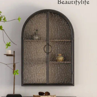 American-Style Iron Arch Closet Locker Industrial Style Wall Cupboard Wall Cabinet Water Pattern Glass Door