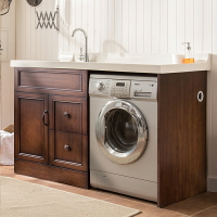 陽臺洗衣機櫃組合洗手盆體櫃橡木實木帶搓板洗衣池洗漱臺