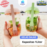 [Supermall] COD Botol Salad 1000 ML Dengan Garpu Portable | Cangkir Salad Dengan Garpu + Wadah Saus