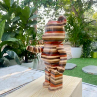 Karimoku Horizon Bearbrick 400% 28cm A Beautifully Designed Art Toy with Six Unique stripes Wood Patterns BE@RBRICK Doll