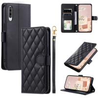 Checkered Leather Wallet Case For Samsung Galaxy A10 A20 A30 A30S A40 A50 A50S A70 A70S Lanyard Flip Phone Cover