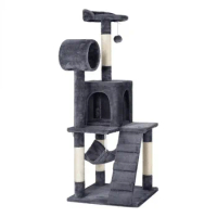51" Cat Tree with Hammock and Scratching Post Tower, Dark Gray