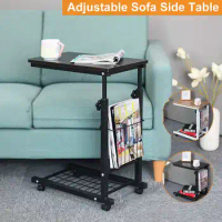 Square Laptop Desk Coffee Tea Table for Living Room Storage Rack Movable Bed Side Tables Wooden Color Sofa Side Table With Wheel