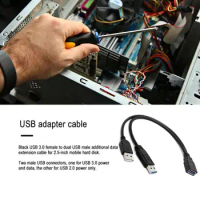 Extension Cable Mobile Hard Disk USB 3.0 Female to Dual USB Type A Male Extra Power Data Y Extension Cable Black