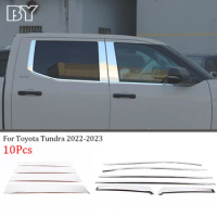 For Toyota Tundra 2022-2023 Silver Mirror Effect Car Window Pillar Trim Cover BC Column Sticker Accessories