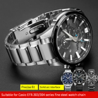 Stainless Steel Watchband Curved Strap FOR Casio EDIFICE series EFR-303L Men's Bracelet Wristband 22mm Black Silver