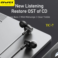 Awei TC-7 1.2m Wired Earphone In-ear Type-C Headset For Phone Stereo USB C Plug Bass Sport Touch Control Earbuds With Microphone