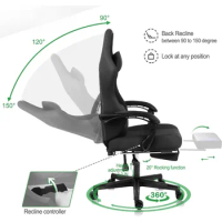 Gaming Chair,Big and Tall Gaming Chair with Footrest,Ergonomic Computer Chair,Fabric Office Chair with Lumbar Support,360 Degree