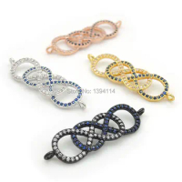 30*9*2mm Micro Pave Clear&amp;Blue CZ Combination Connector Of 2 Infinity Symbols Fit For Women As DIY Bracelets Accessory