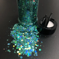 2oz / 57g Shaker Packing Sparkly Hexagon Chunky Holographic Glitter Flakes for Epoxy Resin
