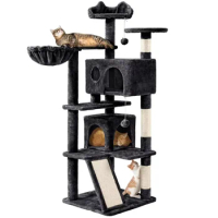 54" Double Condo Cat Tree with Scratching Post Tower, Black tower cat toy cat furniture