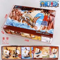 Thousand Sunny 15th Anniversary One Piece Anime Figure Merry Whitebeard Shanks Pirate Ships Assembly Figurine Model Kids Gift