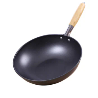 Frying Pan High-end Home Non-stick 30cm Wooden Handle Traditional Wok Super Cost-effective Scrambled Eggs Pan-free Pan Wok Pans