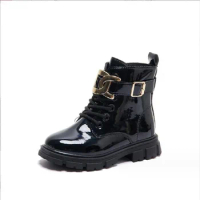 2024 Autumn Winter Kids Chelsea Boots Baby Girls Chain Leather Boots Children Ankle Boots Fashion Toddler Motorcycle Boots