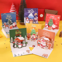 1pc Christmas 3d Pop Up Cards Creative Santa Claus Snowman Elk Greeting Diy Gift Accessories Supplies Thanks Message Card