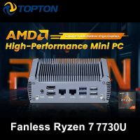 คอมพิวเตอร์ขนาดเล็ก Topton FU02 แบบไม่มีพัดลม AMD Ryzen 7 7730U 8 คอร์ 16 เธรด Barebone PC 2 LANs คอ