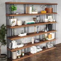 Italian minimalist wall solid wood bookcase whole wall bookcase shelf TV background wall office partition floor frame