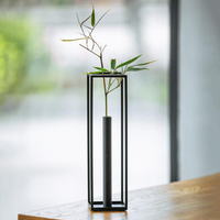 鐵藝花插花器日式簡約透明玻璃試管花瓶水培容器客廳家居創意擺件