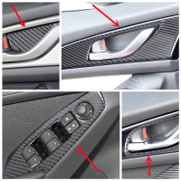 รถที่จับประตูด้านใน Windows แผงควบคุมฝาครอบตัดสติกเกอร์คาร์บอนไฟเบอร์สำหรับ Mazda 3 Axela รถอุปกรณ์ตกแต่งภายใน