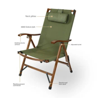 Kermit Chair Outdoor Folding Chair Portable Casual Solid Wood Adjustable Recliner Camping Chair Ultra Light Beach Chair