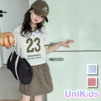 【UniKids】中大童裝撞色短袖T恤 女大童裝 VPKKT2432(粉T 白T)
