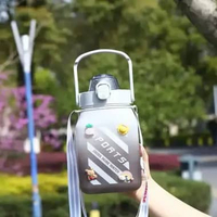 OEM SK-C468 Botol Minum Anak Gemoy Kotak 1500ML Warna Gradasi Bottle Tumblr Sedotan dan Tali Panjang