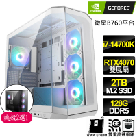 【NVIDIA】i7二十核Geforce RTX4070{熱心助人}背插電競電腦(i7-14700K/B760/128G D5/2TB)