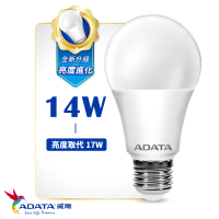 【ADATA 威剛】護眼新焦點 全新升級第三代 14W 高亮度LED燈泡(白光/黃光 相當於18W亮度)-4入