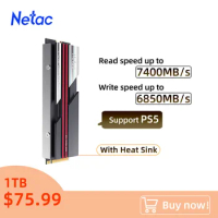 Netac SSD 1TB SSD NVME M2 2TB 4TB M2 2280 NVMe SSD PCIe4.0 DRAM Cache Internal Solid State Disk with Heatsink for PS5 Desktop