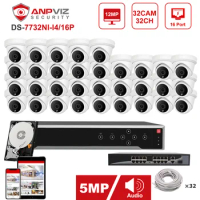 Anpviz Surveillance System Network POE NVR 32Pcs 5MP IP Camera Outdoor CCTV Security Protection Plug&amp;Play H.265 Remote View
