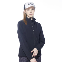 【Lynx Golf】korea女款後背Lynx造型設計拉鍊口袋長袖外套(黑色)
