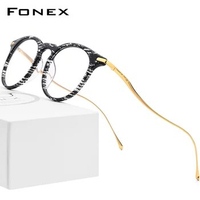 FONEX Titanium Acetate Glasses Men Vintage Eyeglasses Frame Women Retro Round Spectacle Eyewear 857