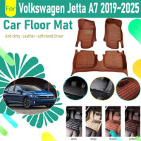 Car Floor Mat For VW Volkswagen Jetta Vento A7 2019 2020 2021 2022 2023 2024 2025 Leather Pad Foot Cover LHD Carpets Accessories