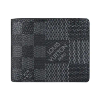 LV N60434 Multipel棋盤格LOGO Damier Graphite帆布5卡對折短夾(黑)