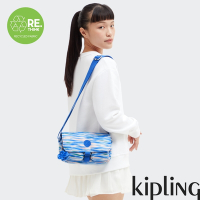 Kipling 藍粉海洋波紋印花掀蓋拉鍊收納側背包-CHILLY UP