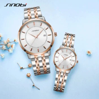 SINOBI Couple Watches classics Calendar Stainless Steel Waterproof Luminous Lover's Watch Quartz Wristwatch Men Women Set Gifts