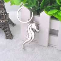 FREE shipping by FEDEX 100pcs/lot 2014 Wholesale Zinc Alloy Sea Horse Keyring Metal Novelty Sea Animal Keychain for Gift