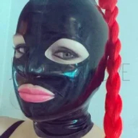 Sexy Black Fetish Latex Hood Mask Open Eyes Mouth with Pigtail Braids