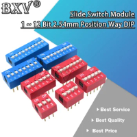 10PCS Slide Type Switch Module 1 ~ 12 Bit 2.54mm Position Way DIP Blue Pitch Toggle Switch Blue Snap Switch For PCB 8pin 6Pin