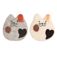 Felted Wool Coasters For Desk And Table - Cute Kitten Cup Mat Cats Coaster Set For Hot And Cold Beverages